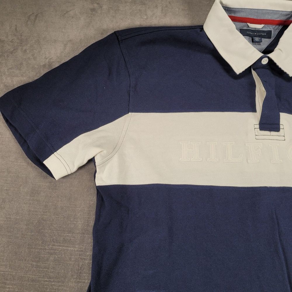 Tommy Hilfiger‎ Rugby Polo Shirt Blue White Large Crest Mens Size 2XL XXL - Picture 5 of 9